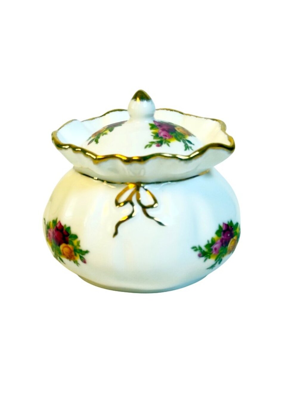 Royal Albert Old Country Roses Pouch Trinket Box with Bow Fine Bone China 1962